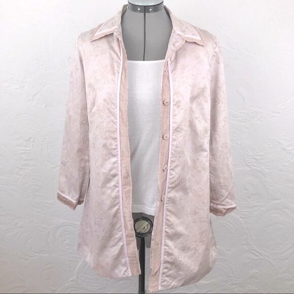 Anthropologie FEI Pink Floral Print Snap Trench Style Long Coat - Picture 2 of 8